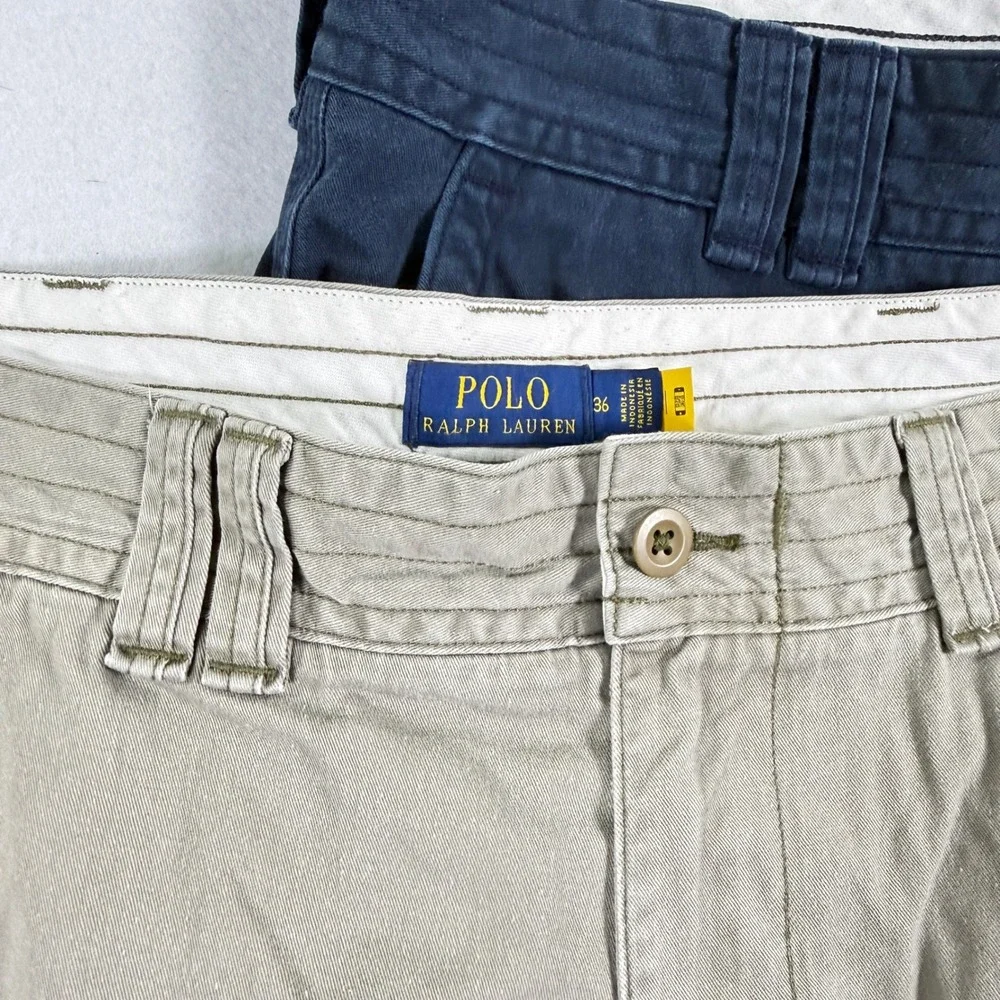 Polo Ralph Lauren Cargo Shorts Mens 36 Blue Khaki Lot of 2 Classic Chino Twill